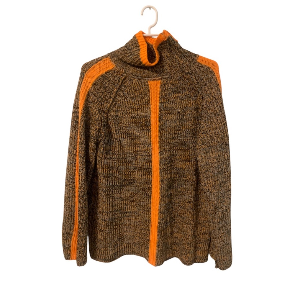 Source Unknown Orange and Brown Cowl Neck Sweater